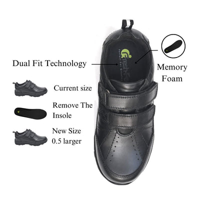 CHRIS Genuine Leather Black Dual Size technology School Shoes