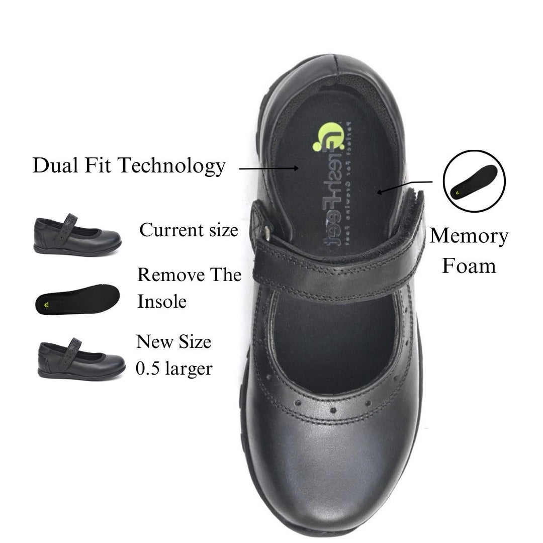 CLARA Genuine Leather Black Dual Size technology School Shoes