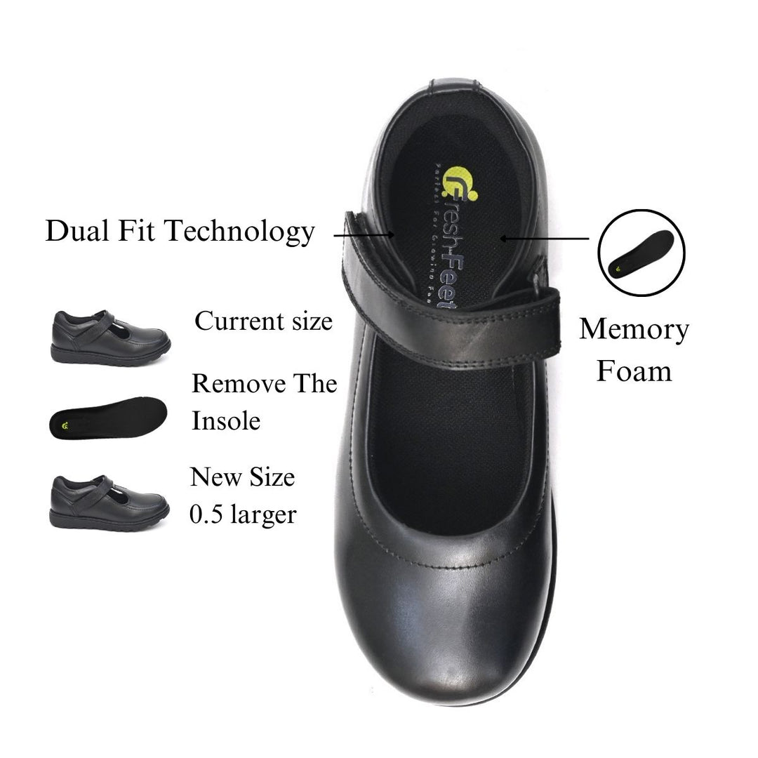 DELIA Genuine Leather Black Dual Size technology School Shoes for Girls