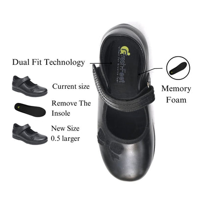 DOLLY Genuine Leather Black Dual Size technology School Shoes