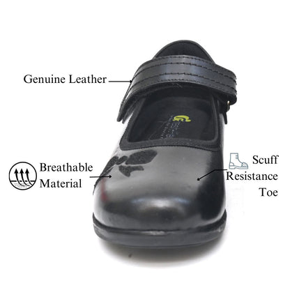 DOLLY Genuine Leather Black Dual Size technology School Shoes