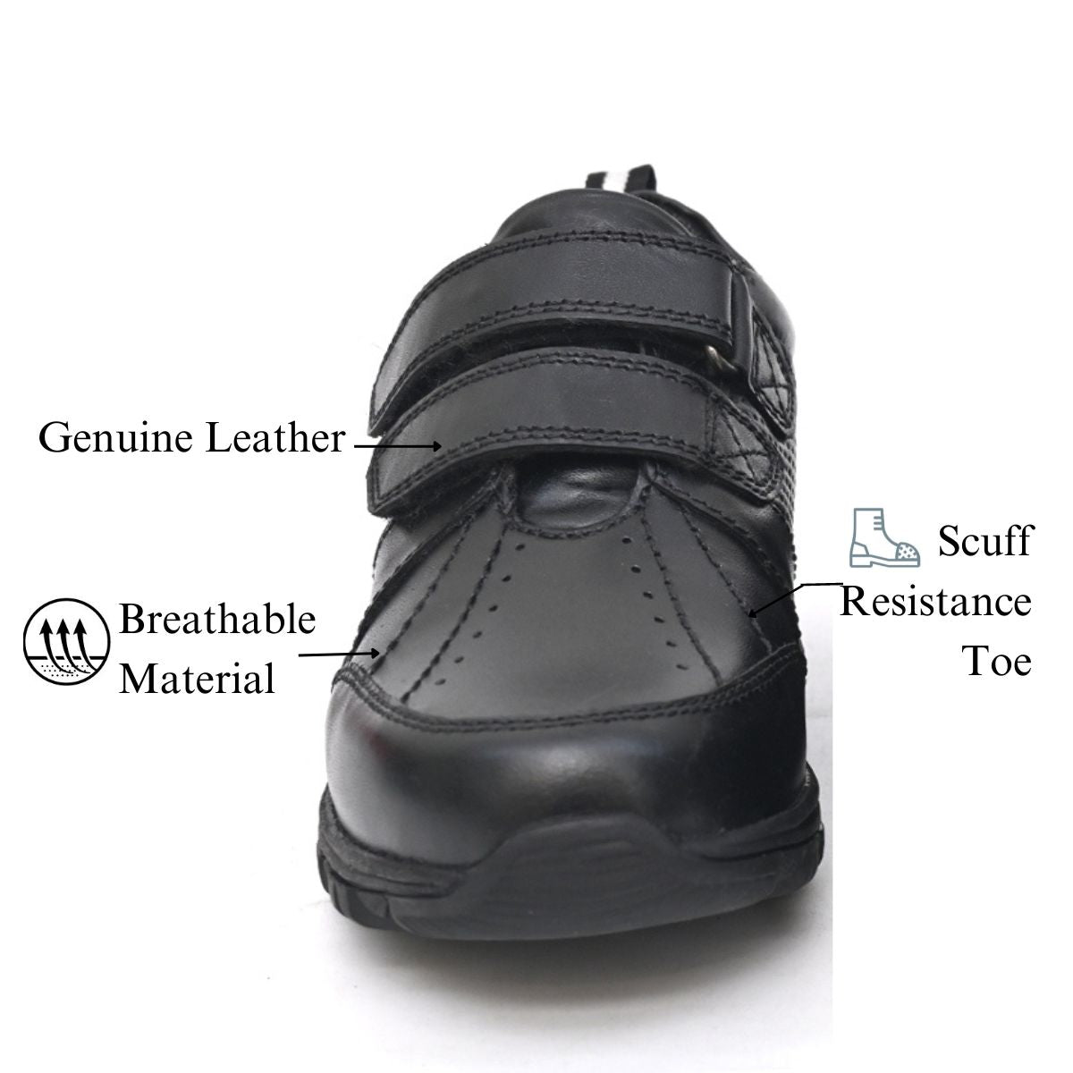 CHRIS Genuine Leather Black Dual Size technology School Shoes