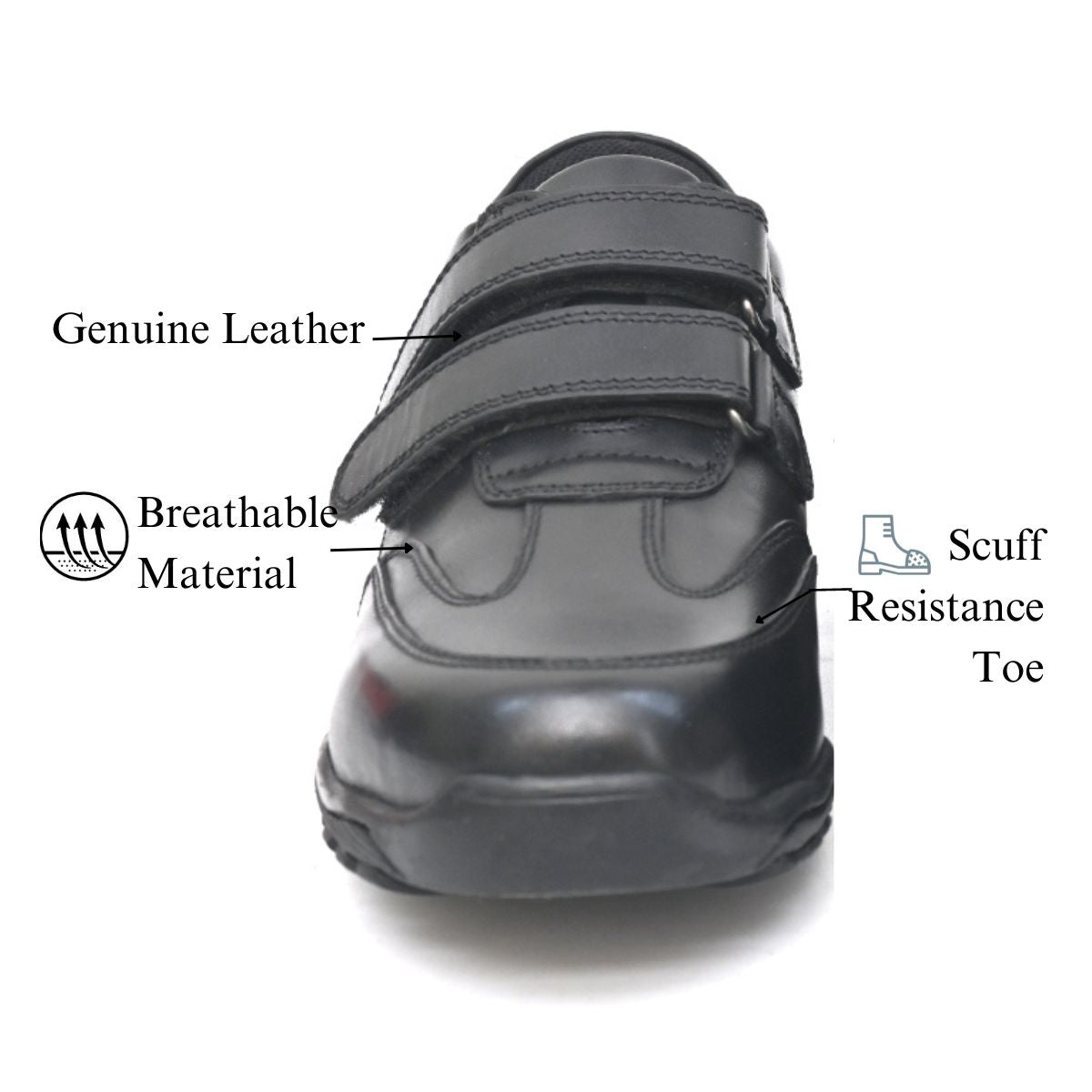 FRANKY Genuine Leather Black Dual Size technology School Shoes