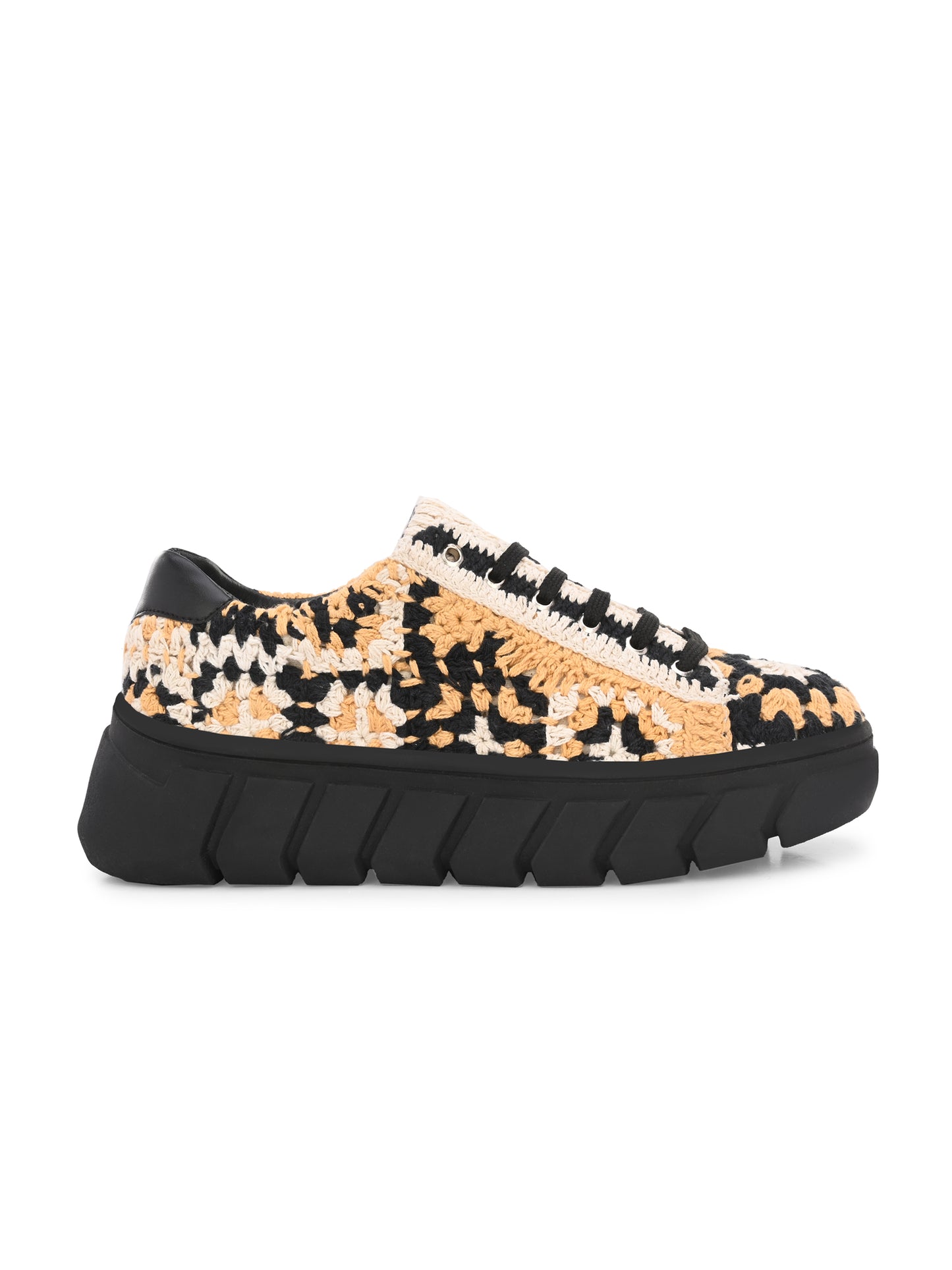 Women's Austria Yellow Black Crochet Sneakers