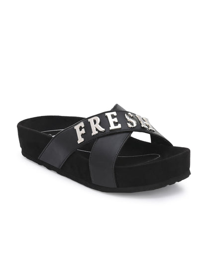 Bianca Black Orthopedic Sliders For Women