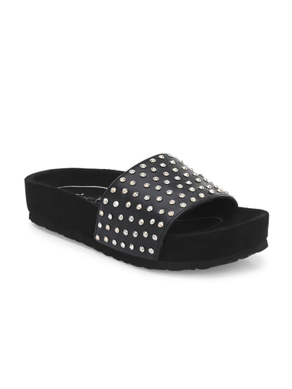 Hazel Black Orthopedic Sliders For Women