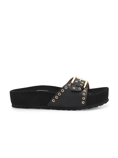 Mia Black Orthopedic Sliders For Women