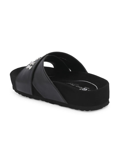 Linda Black Orthopedic Sliders For Women