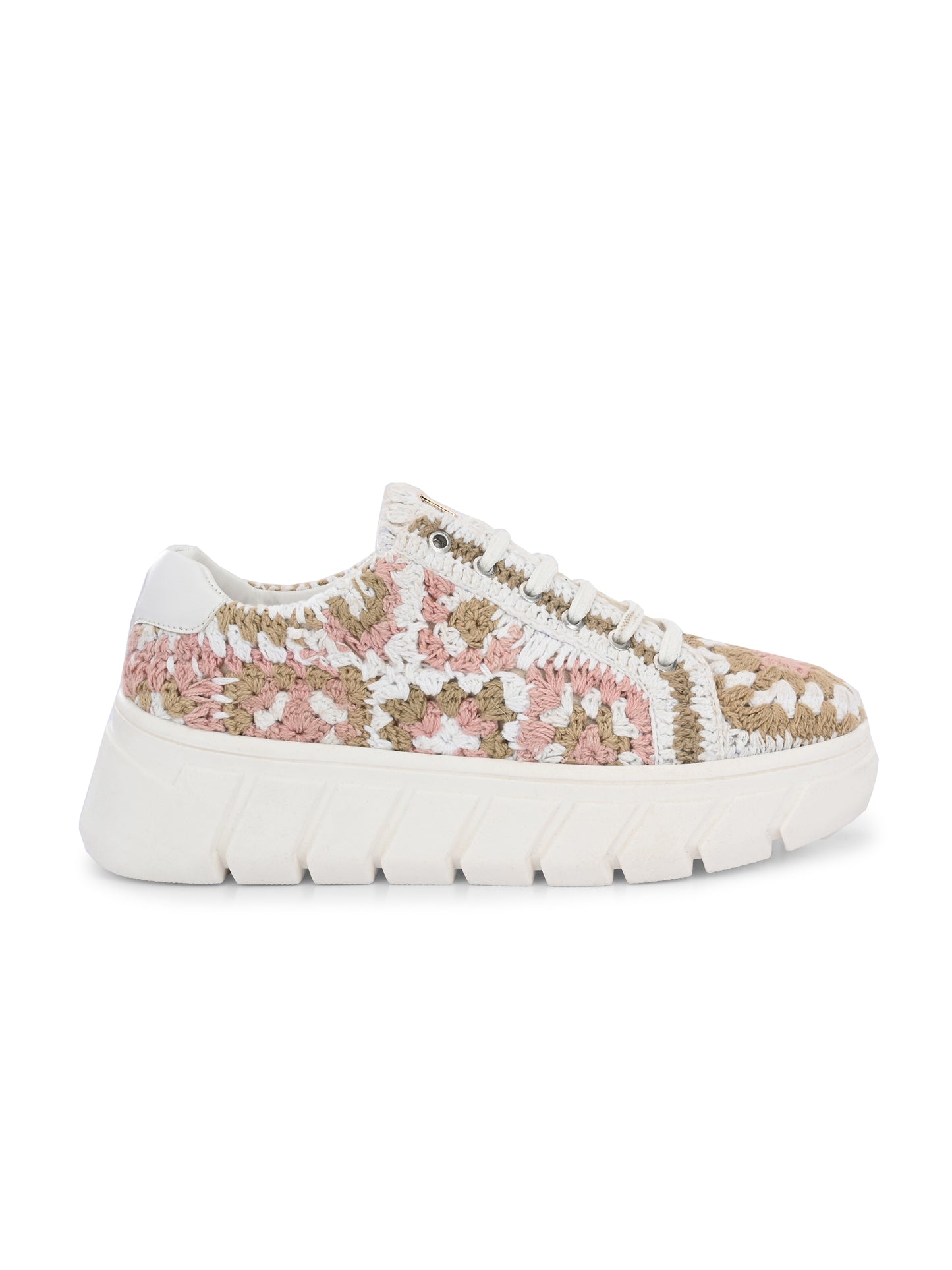 Women's Austria Pink White Gold Crochet Sneakers