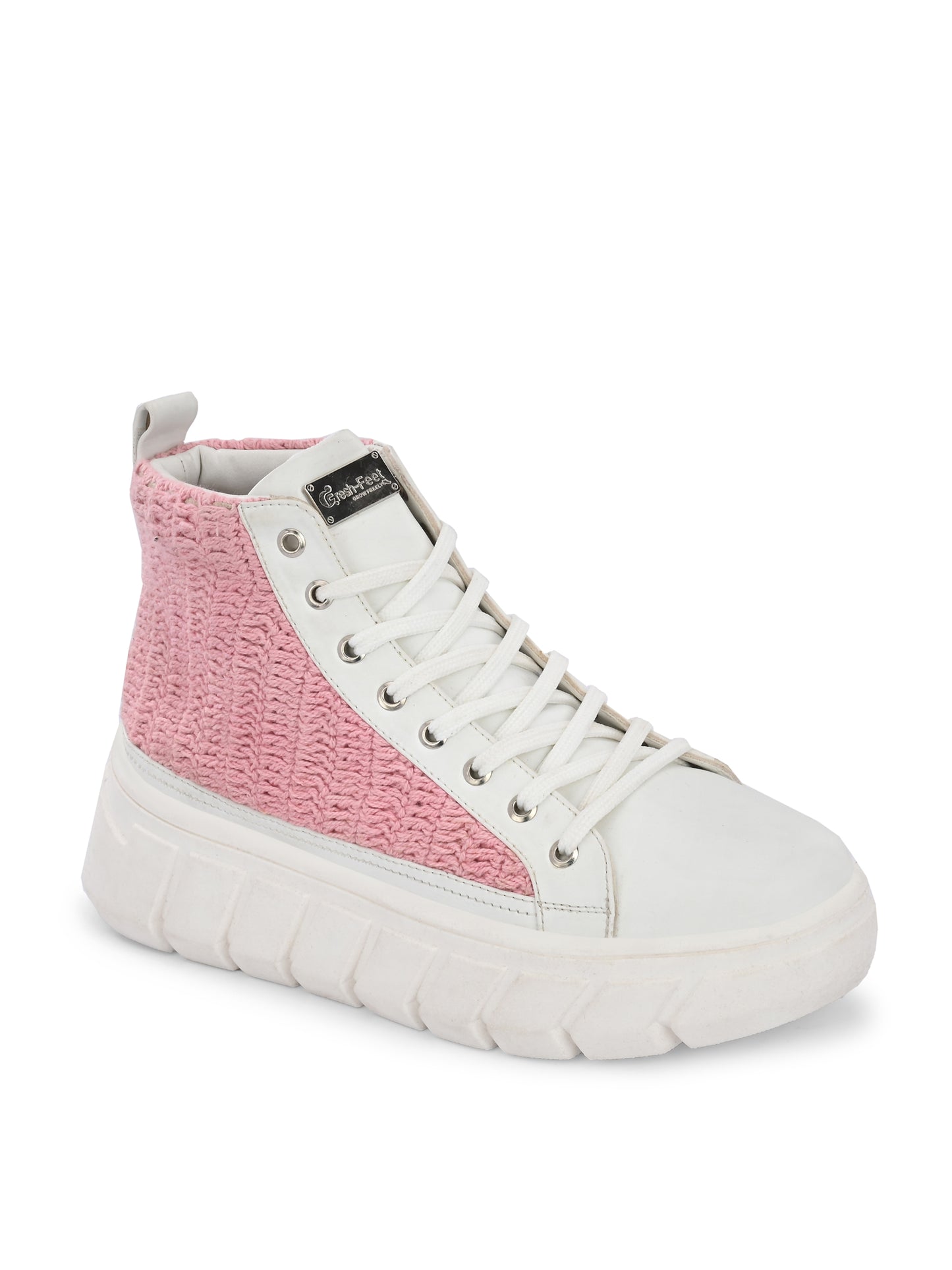 Women's Senorita Pink White Crochet Sneakers