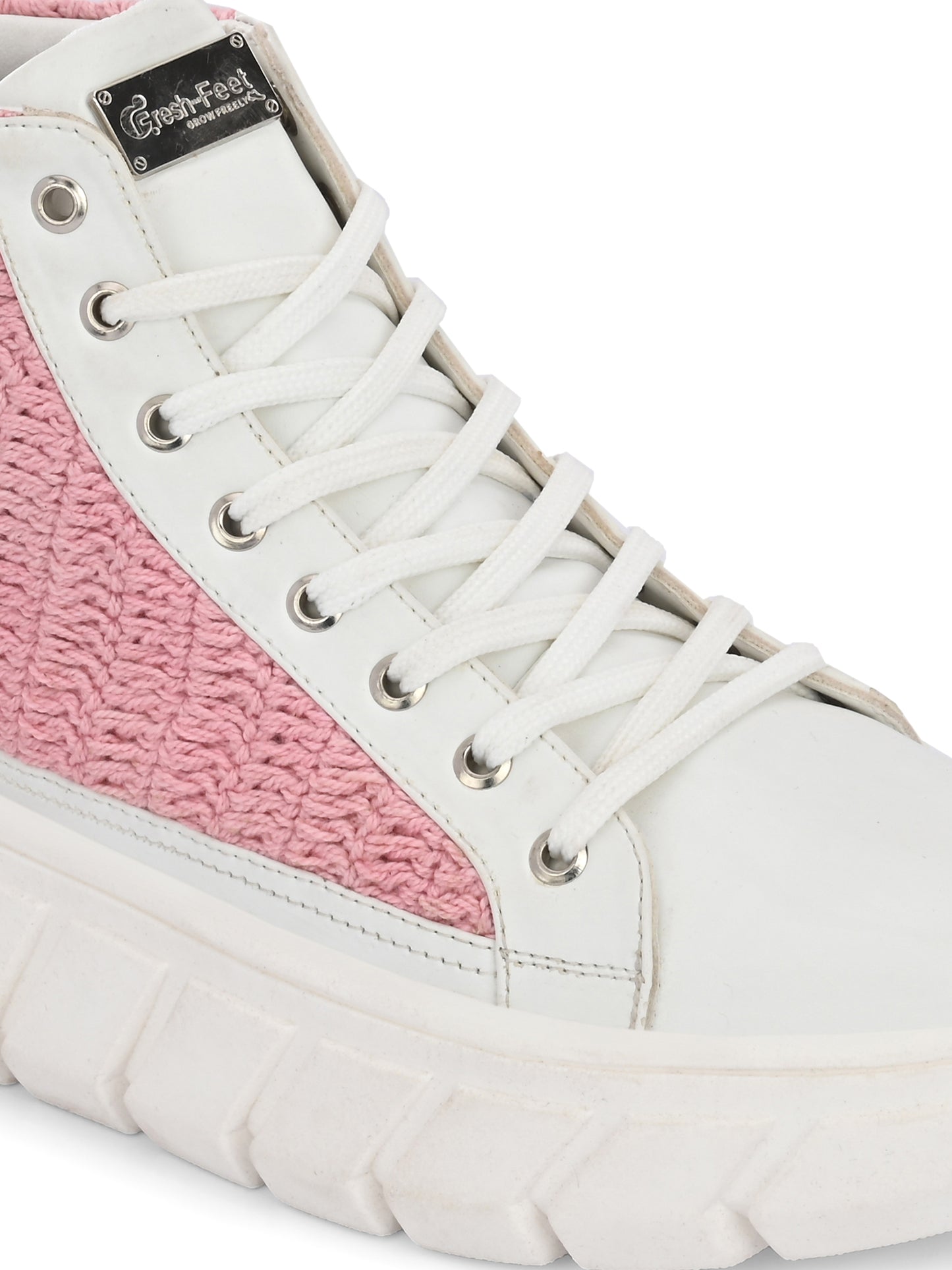 Women's Senorita Pink White Crochet Sneakers