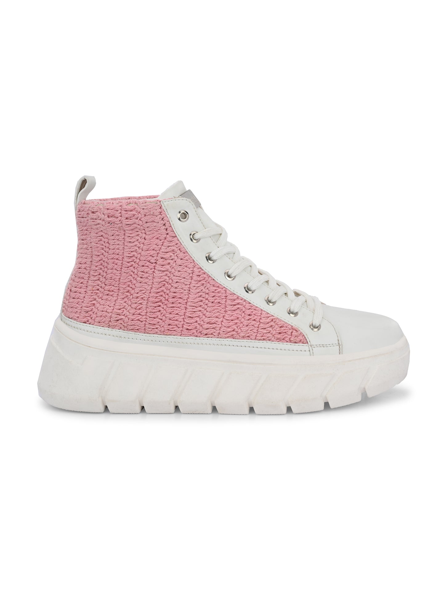 Women's Senorita Pink White Crochet Sneakers