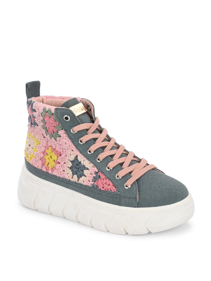 Senorita Grey Denim Floral Shoes For Women