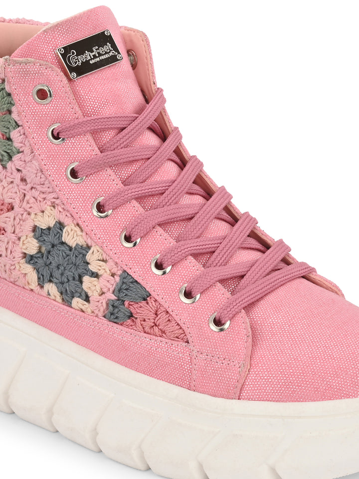 Senorita Pink Canvas Floral Shoes For Women