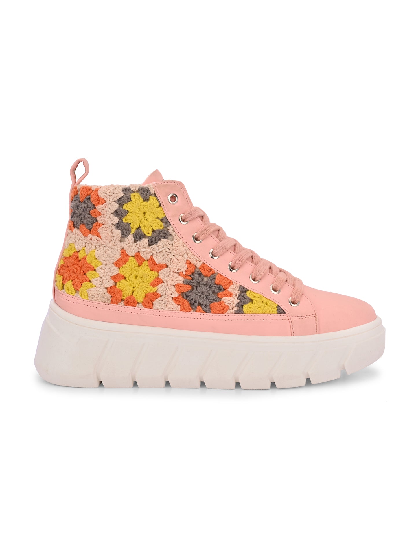 Women's Senorita Pink Pu Floral Crochet Sneakers