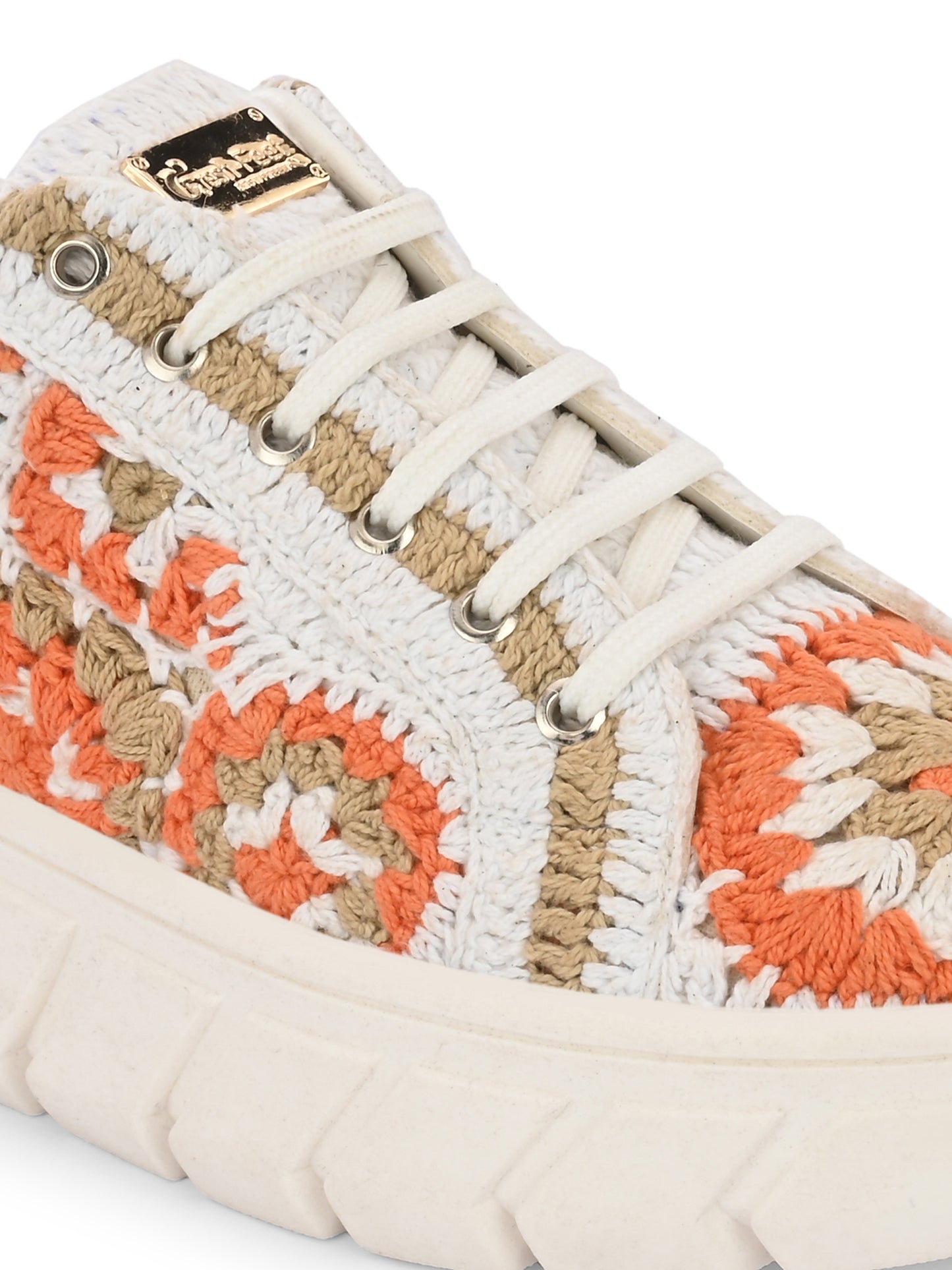 Women's Austria Orange Gold Crochet Sneakers