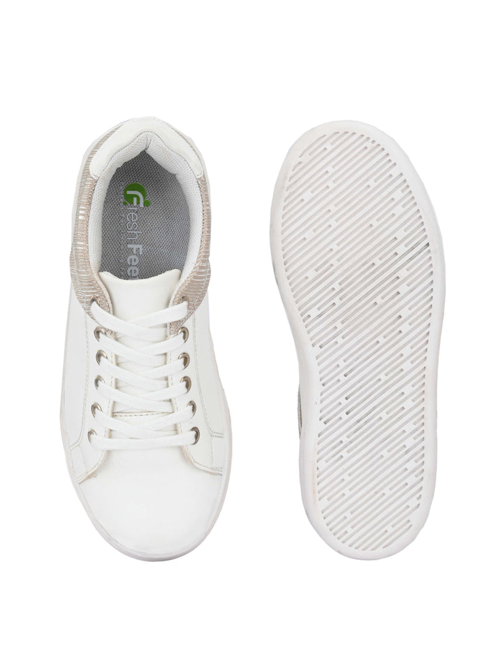 Camila White Gold Dual Size Technology Sneakers for Kids