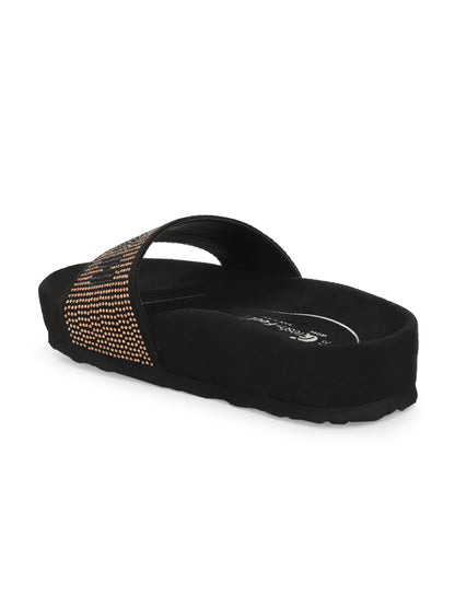 Kate Black/Gold Orthopedic Sliders For Women