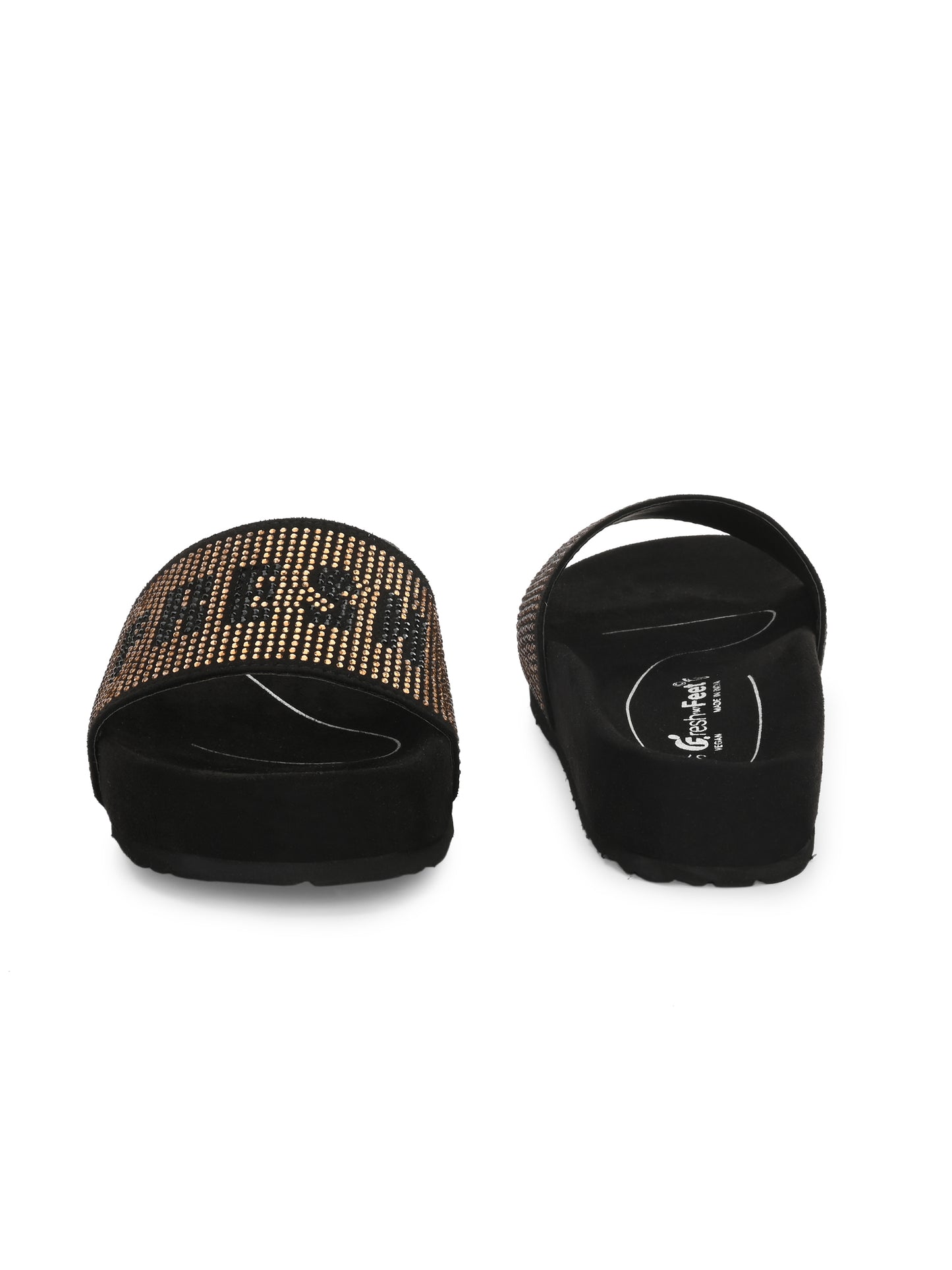 Kate Black/Gold Orthopedic Sliders For Women