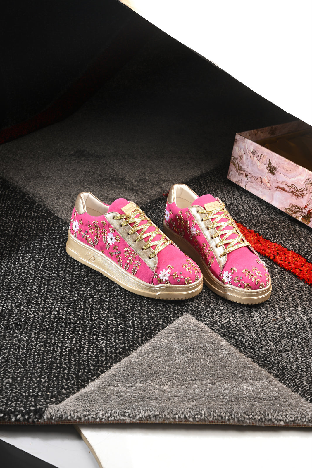 Fuscia Embroidered Customized Ethnic Sneakers