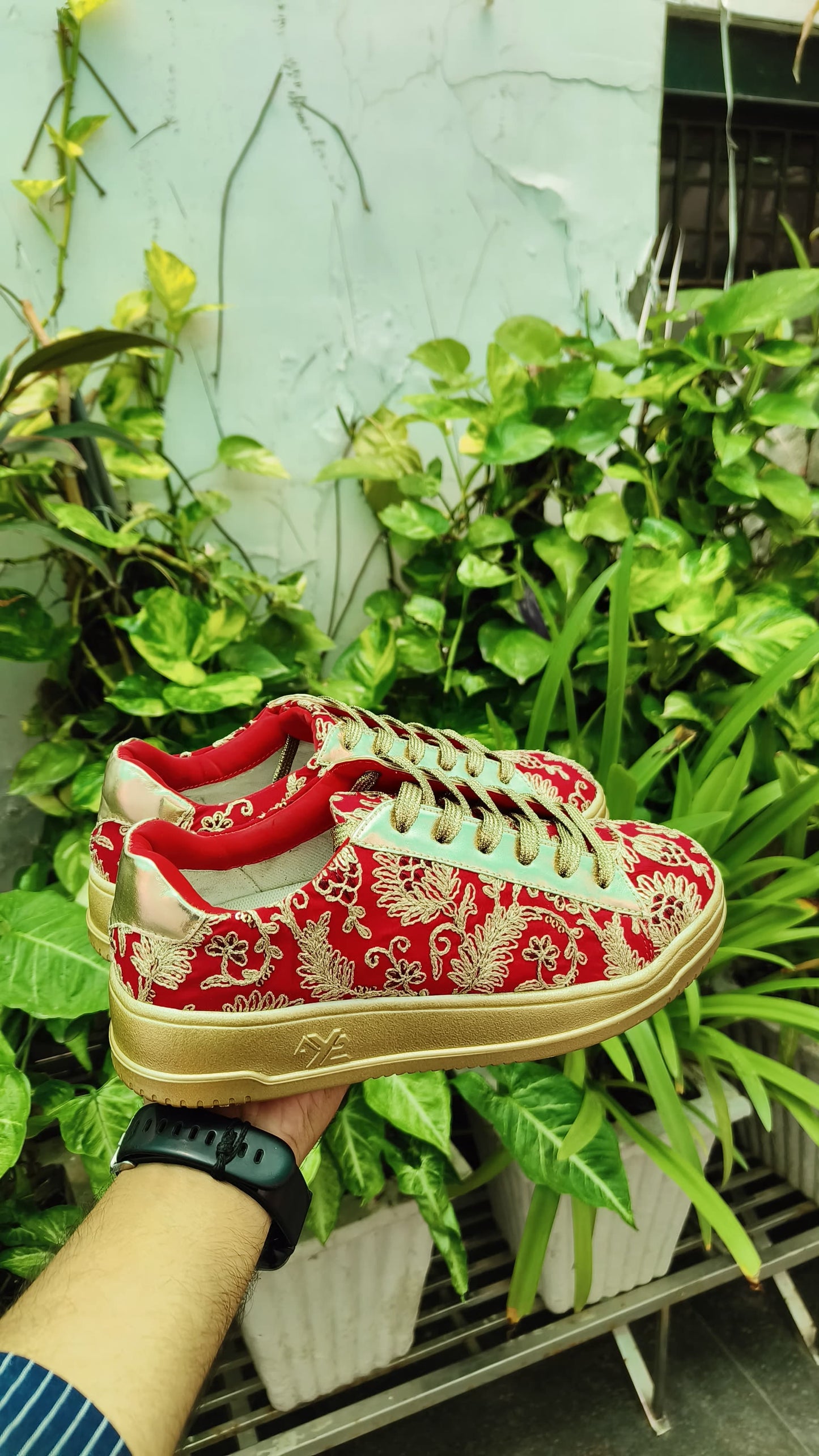 Red & Gold Customized Ethnic Sneakers