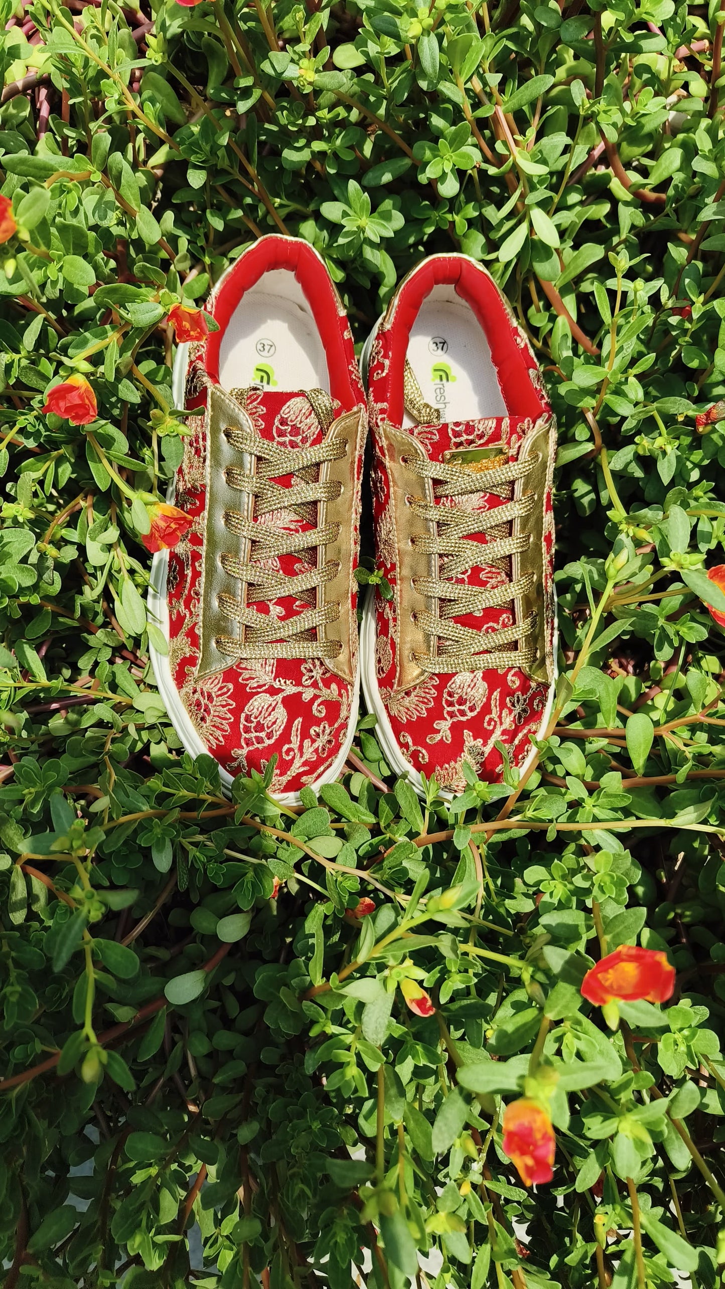 Red & Gold Customized Ethnic Sneakers