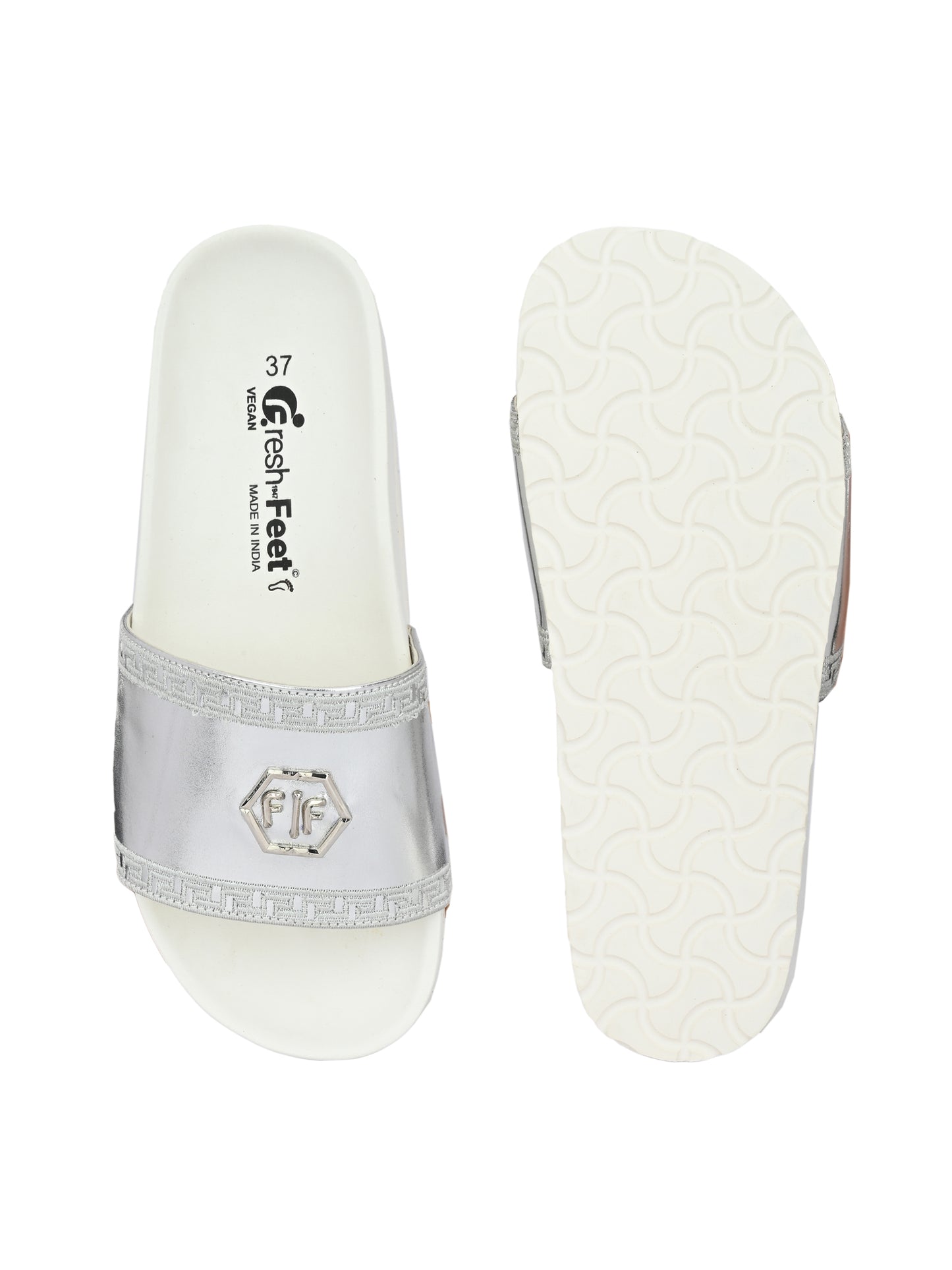 Kristen Silver Orthopedic Sliders For Women