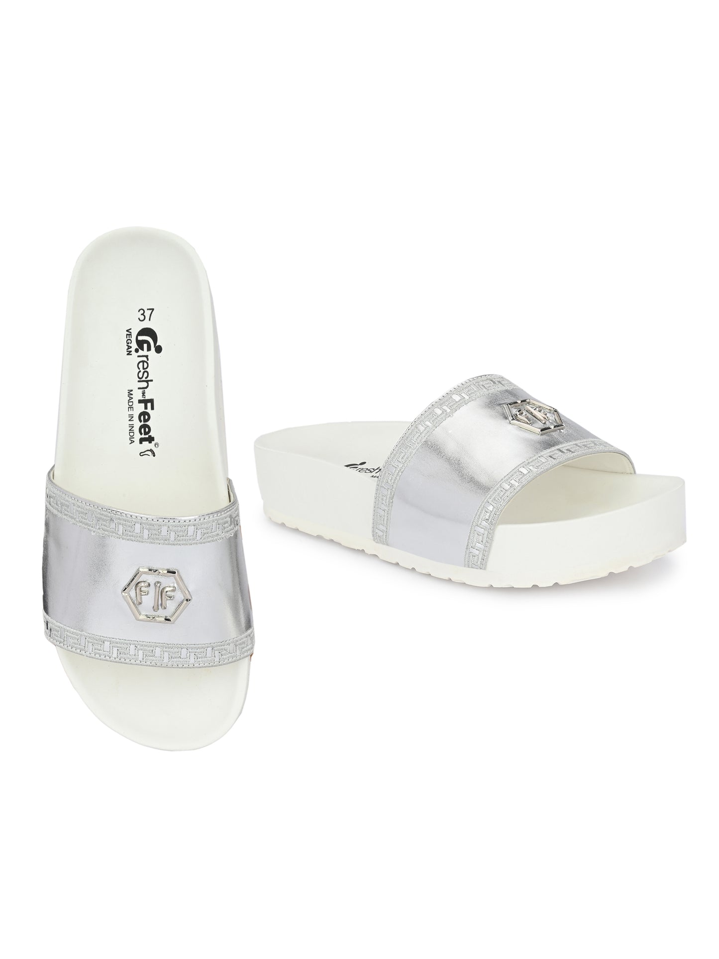 Kristen Silver Orthopedic Sliders For Women