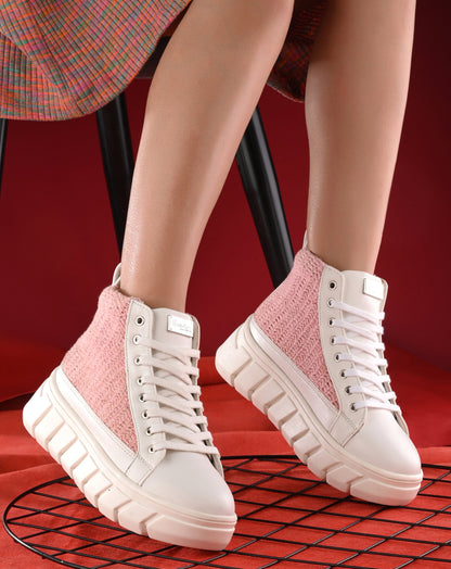  Women's Senorita Pink White Crochet Sneakers