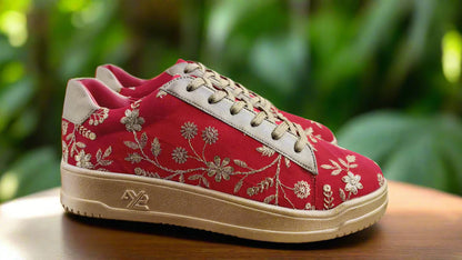 Red & Gold Customized Ethnic Sneakers