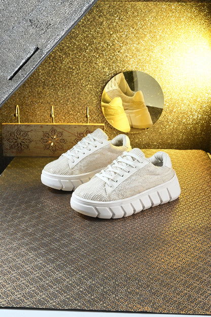 White Sequence Customized Ethnic Sneakers