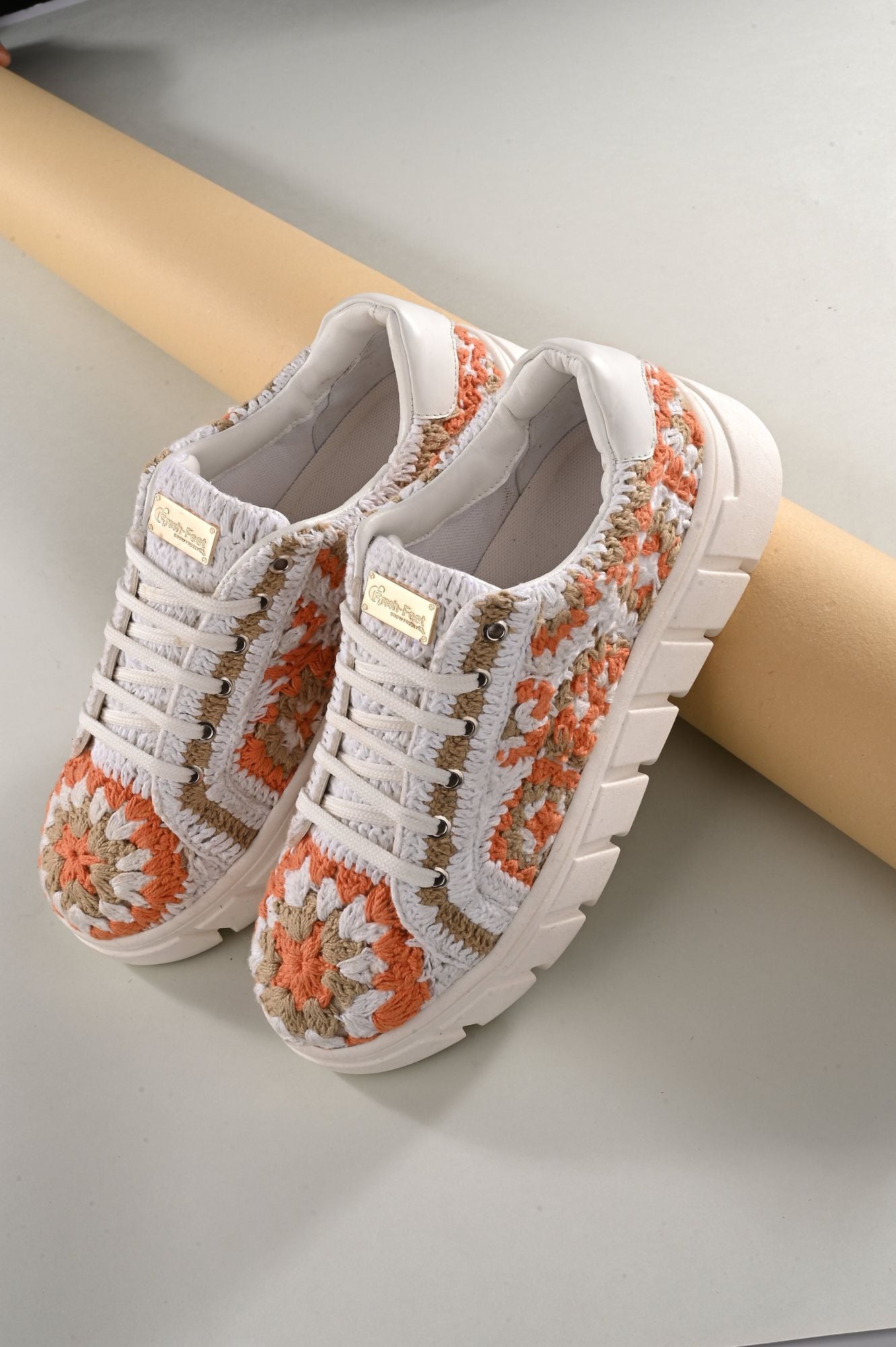 Women's Austria Orange White Gold Sneakers