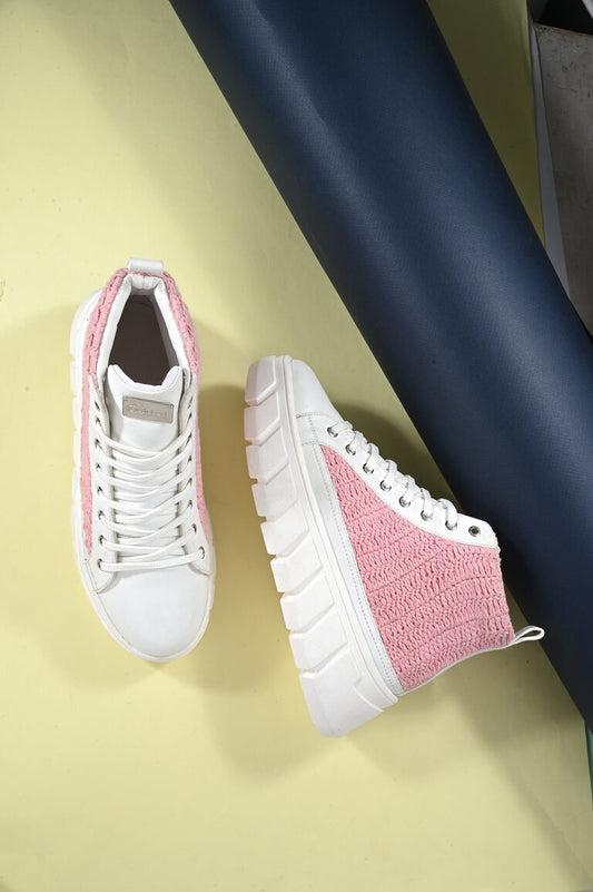  Women's Senorita Pink White Crochet Sneakers