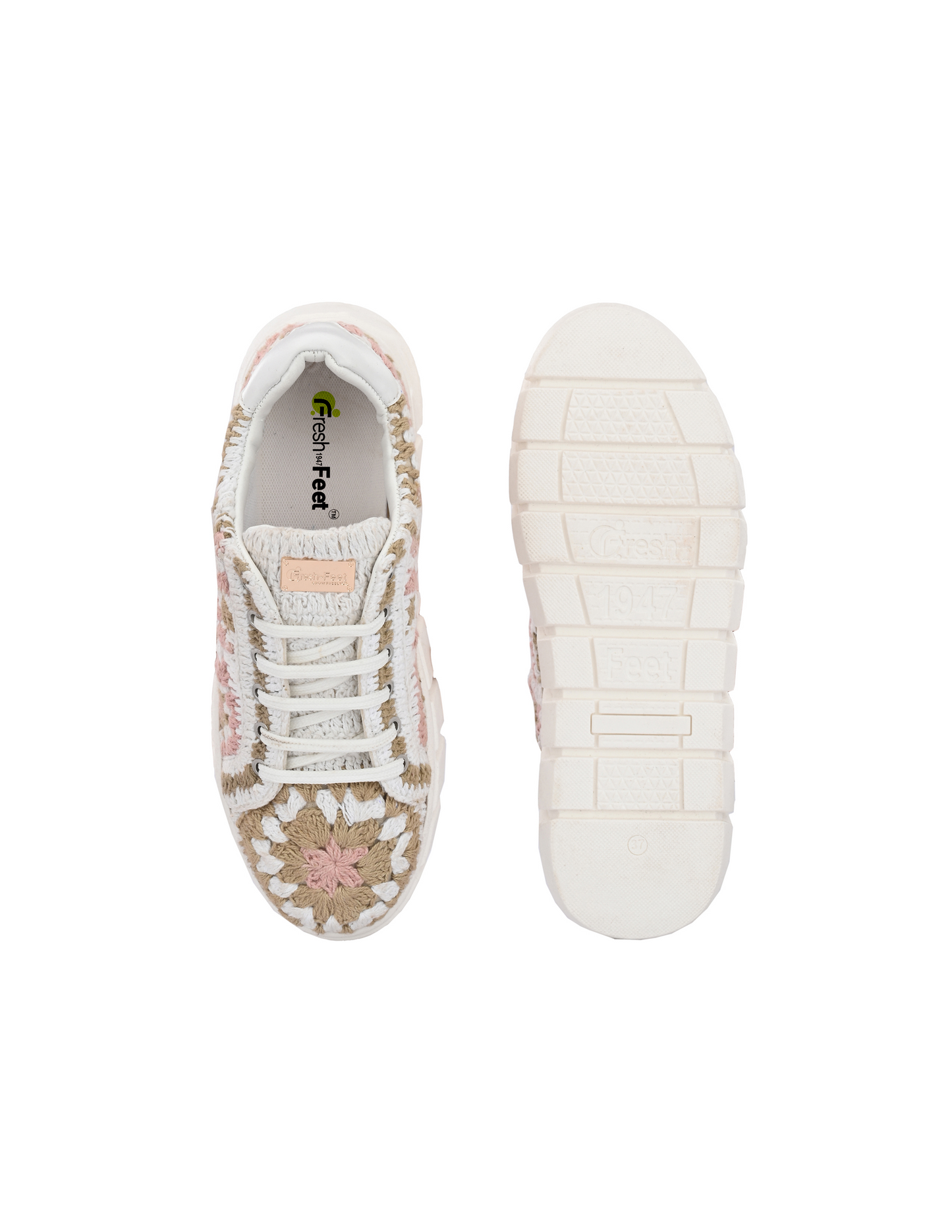 Women's Austria Pink White Gold Crochet Sneakers