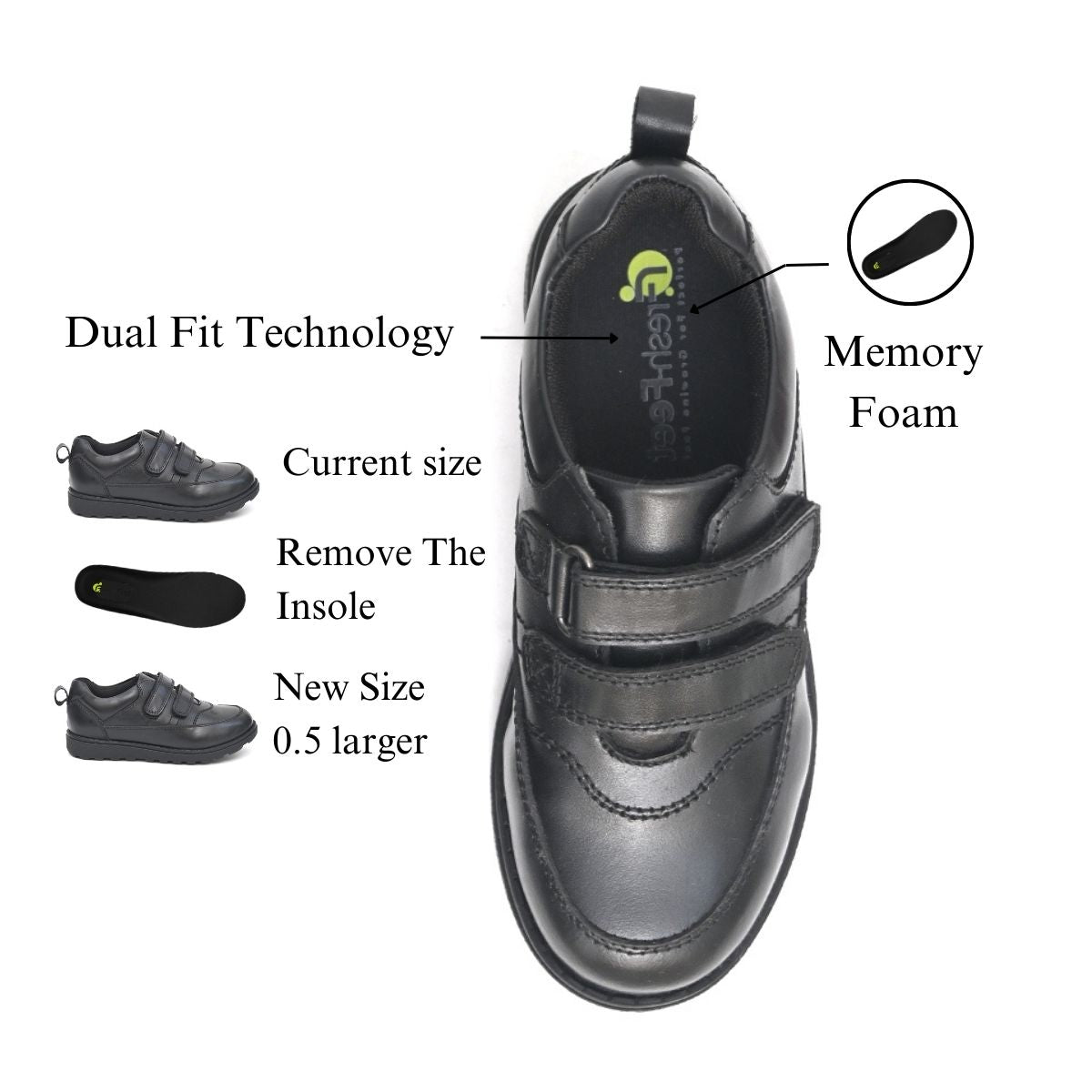 ALBERT Genuine Leather Black Dual Size technology School Shoes - Fresh Feet