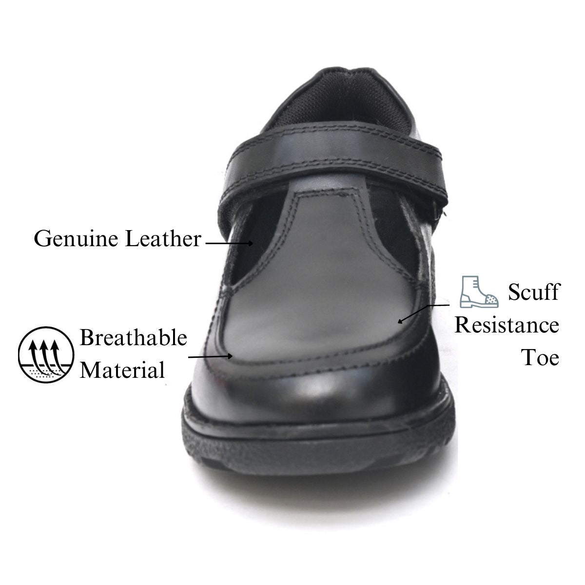 ANVI Genuine Leather Black Dual Size technology School Shoes - Fresh Feet