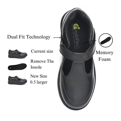 ANVI Genuine Leather Black Dual Size technology School Shoes - Fresh Feet