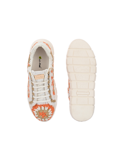 Women's Austria Orange Gold Crochet Sneakers