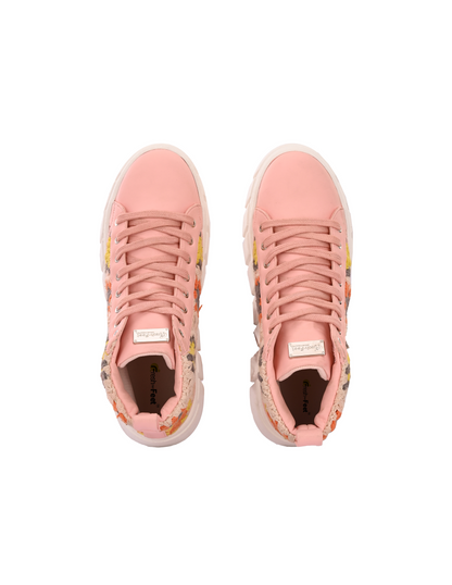 Women's Senorita Pink Pu Floral Crochet Sneakers