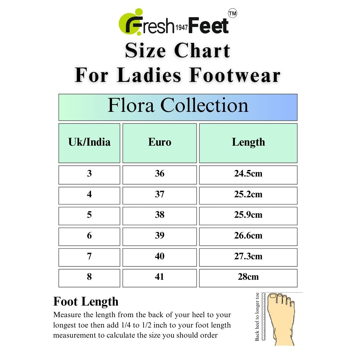 size chart for freshfeet orthopedic sliders